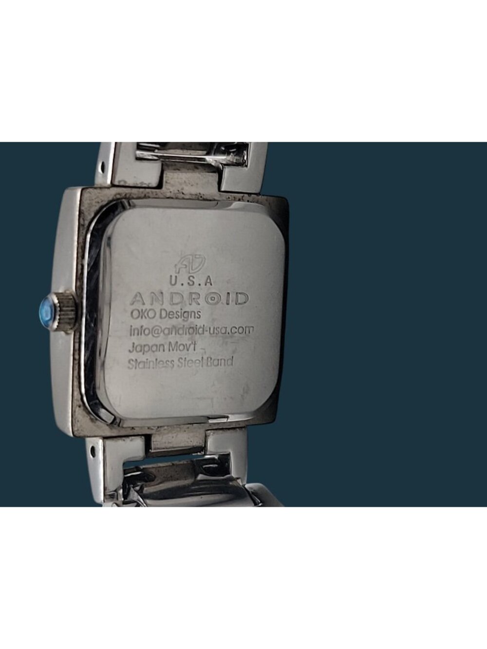 Vintage Android USA OKO Designs Square Silver Tone Women's Watch 22mm 6.5" 1990s - Picture 2 of 16